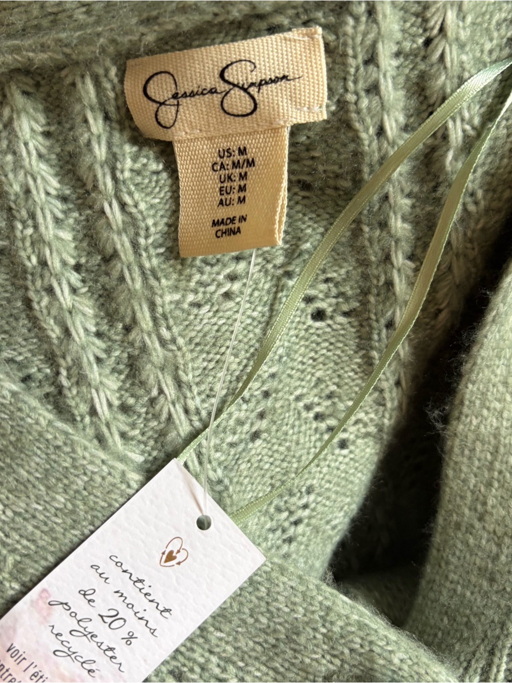 Jessica Simpson Sage Green Cable Knit Button Front Cardigan Sweater - Picture 4 of 4